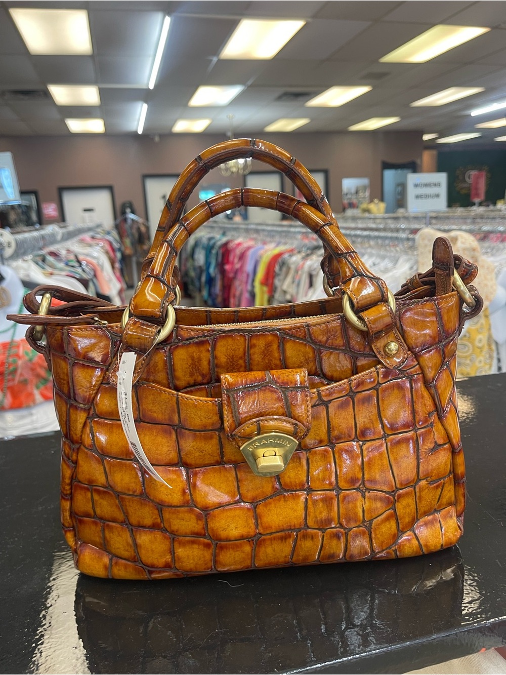 Brahmin Amber Croc-Embossed Leather Shoulder Bag